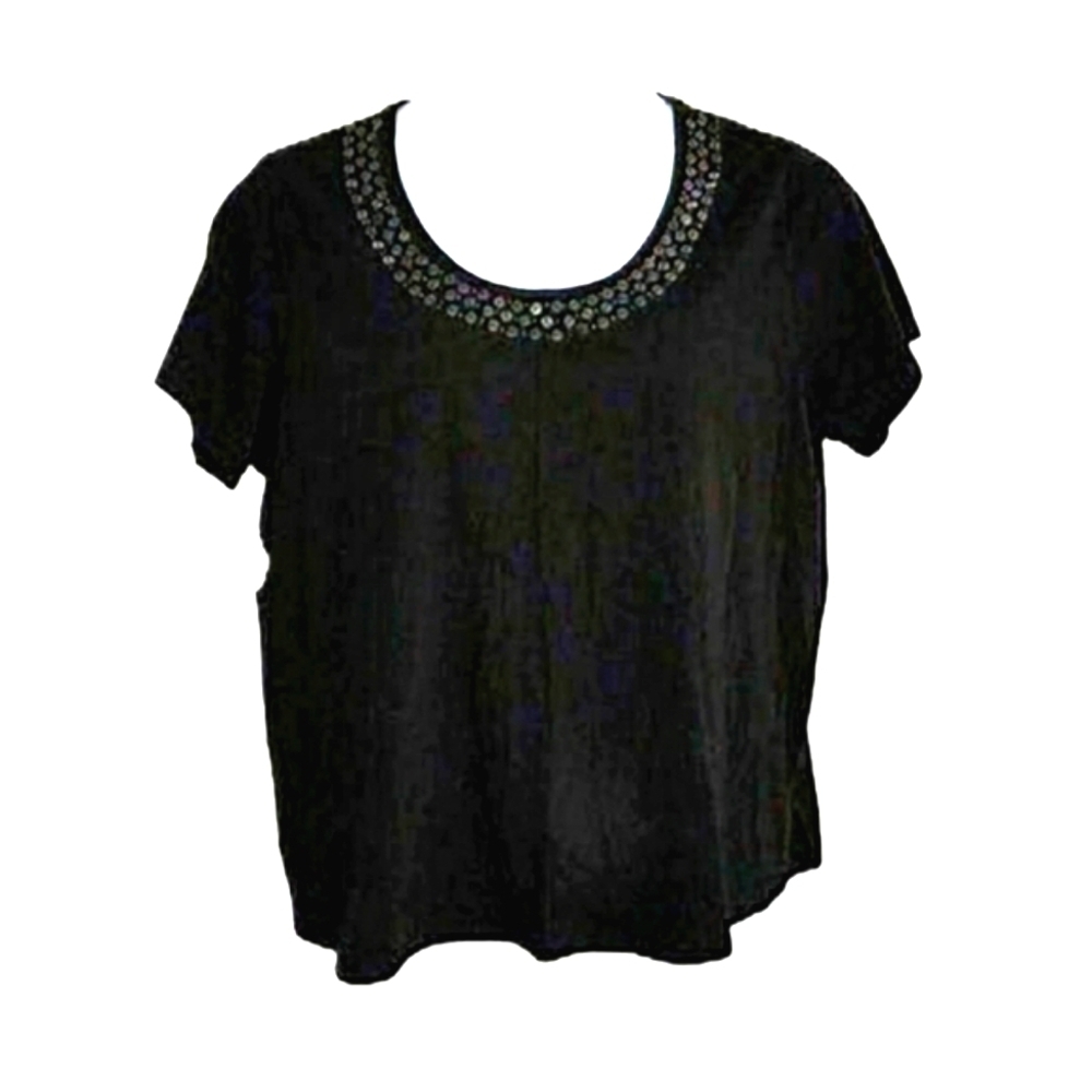 Relativity 2X Sequined Neck Black T-shirt